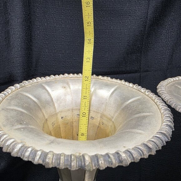 Pair Vintage Silver Plated Brass Trumpet Tulip Vases 15” India Boho Hollywood - Picture 10 of 10